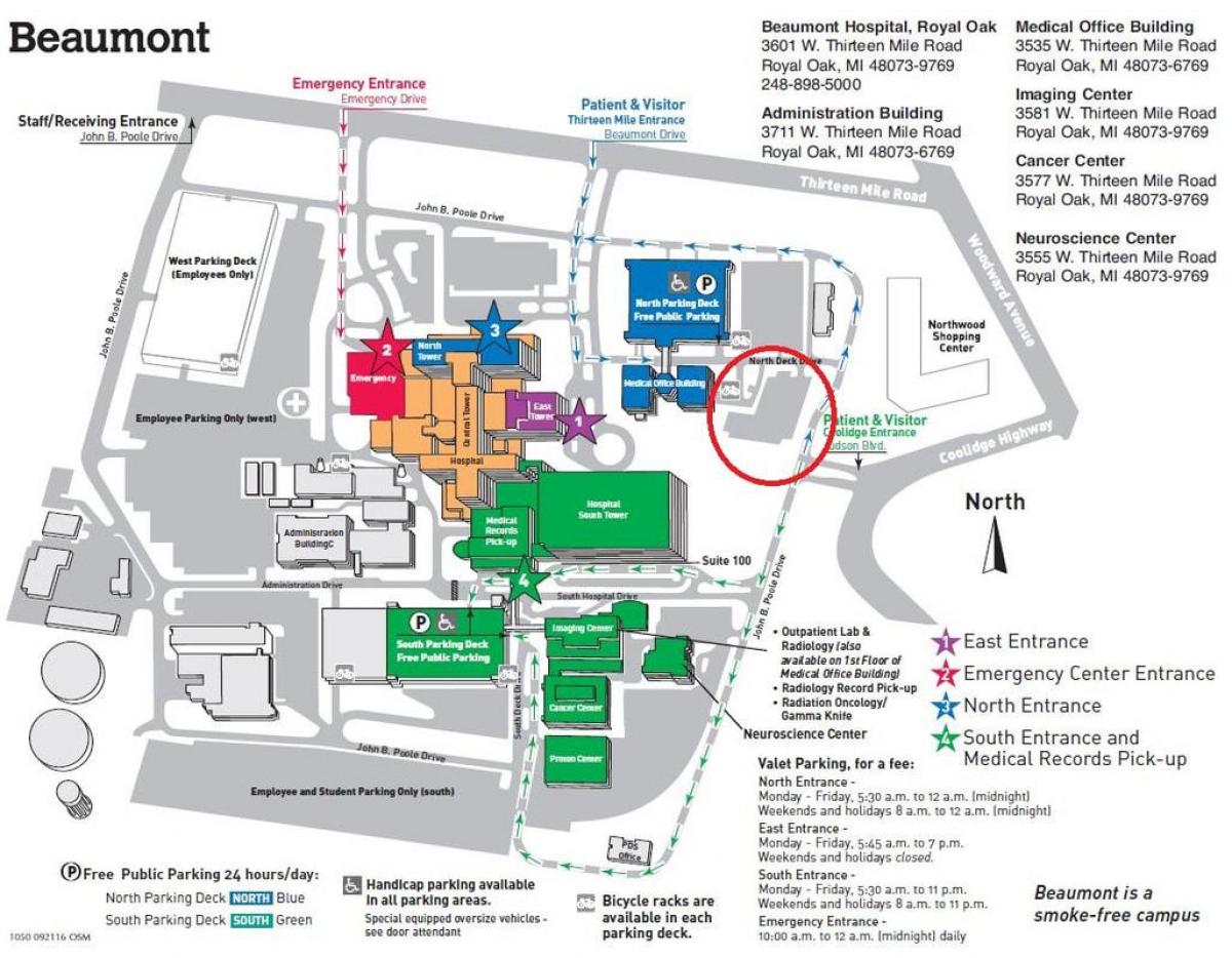 žemėlapis Beaumont ligoninė