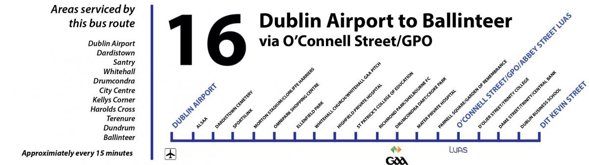 autobusų 16 Dublino žemėlapis