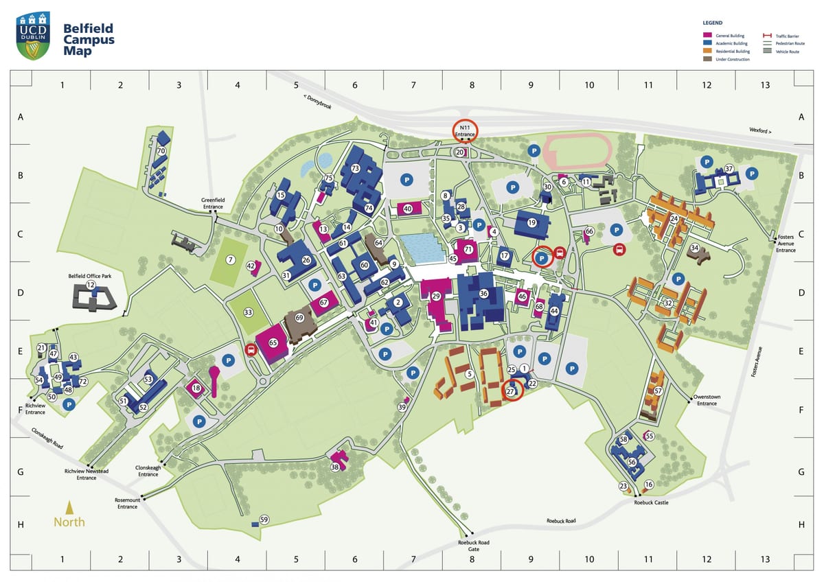 Dublino vidurinės mokyklos campus žemėlapis