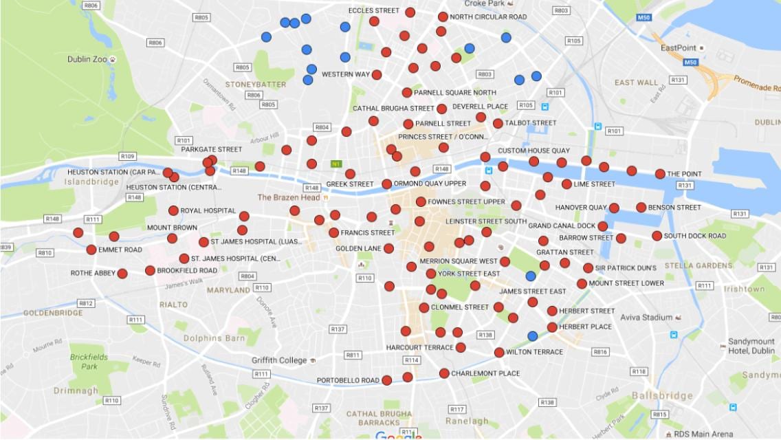 Dublinbikes žemėlapyje