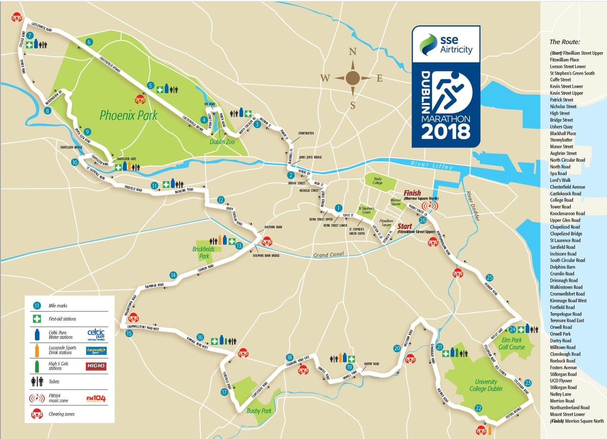 Dublino miesto maratono maršruto žemėlapį