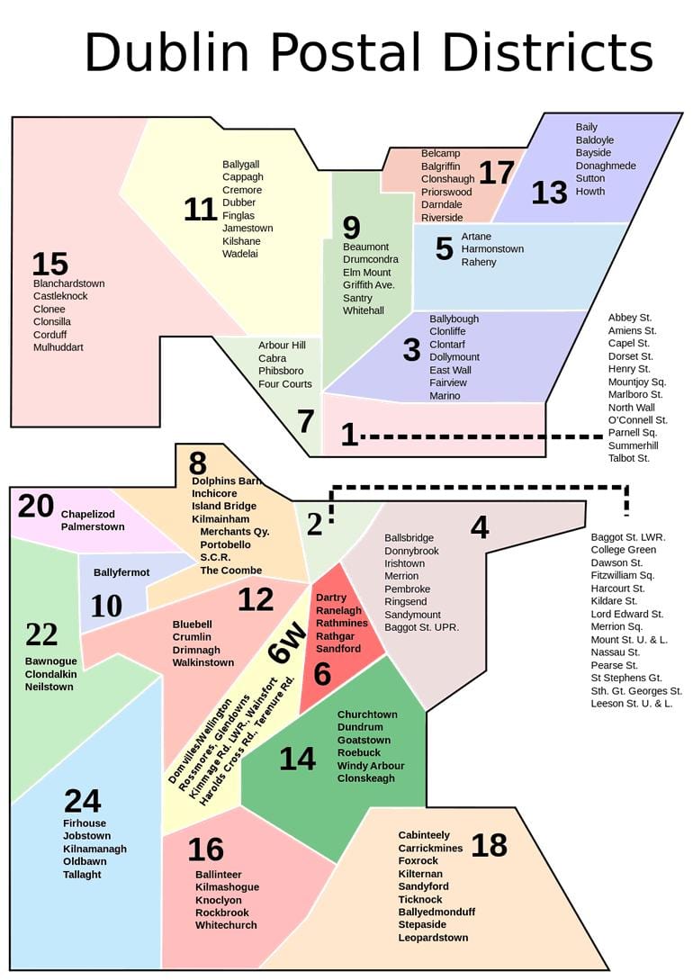 žemėlapis Dublino postcodes
