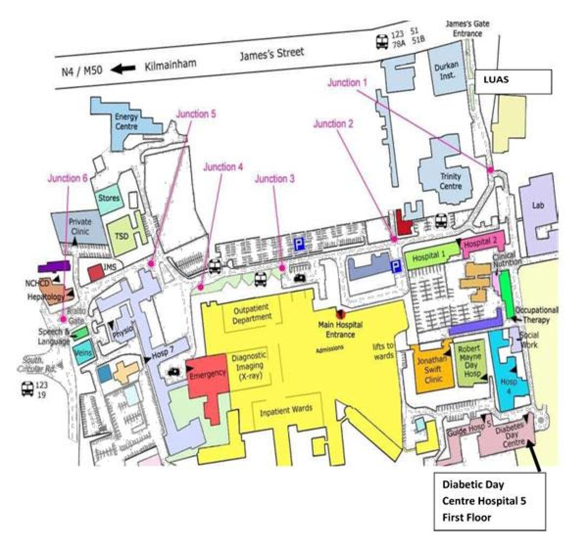 St James ligoninės Dublino žemėlapis